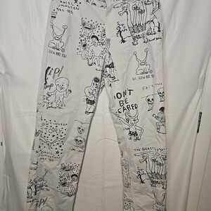 Vans Authentic Chino Loose Fit Pants Daniel Johnston Art White Black Size 28 449